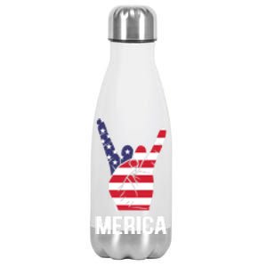 Veterans Day 4th Of July Patriotic I Love Usa Devil Horns Great Gift Stainless Steel Insulated Water Bottle