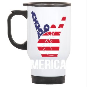 Veterans Day 4th Of July Patriotic I Love Usa Devil Horns Great Gift Stainless Steel Travel Mug