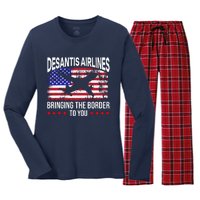 Vintage Desantis Airlines Bringing The Border To You Women's Long Sleeve Flannel Pajama Set 