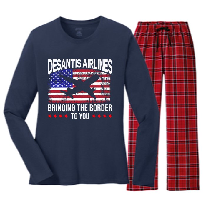 Vintage Desantis Airlines Bringing The Border To You Women's Long Sleeve Flannel Pajama Set 