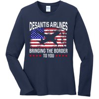 Vintage Desantis Airlines Bringing The Border To You Ladies Long Sleeve Shirt