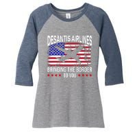 Vintage Desantis Airlines Bringing The Border To You Women's Tri-Blend 3/4-Sleeve Raglan Shirt