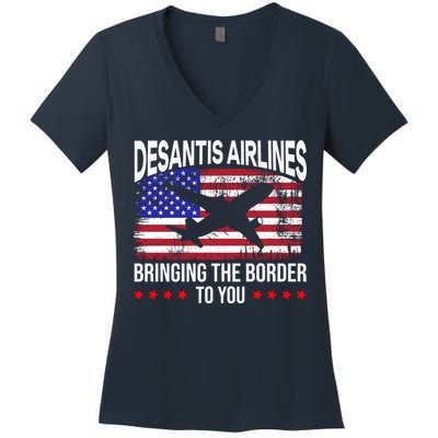 Vintage Desantis Airlines Bringing The Border To You Women's V-Neck T-Shirt