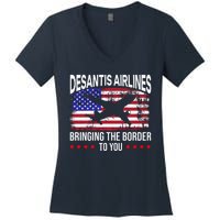 Vintage Desantis Airlines Bringing The Border To You Women's V-Neck T-Shirt