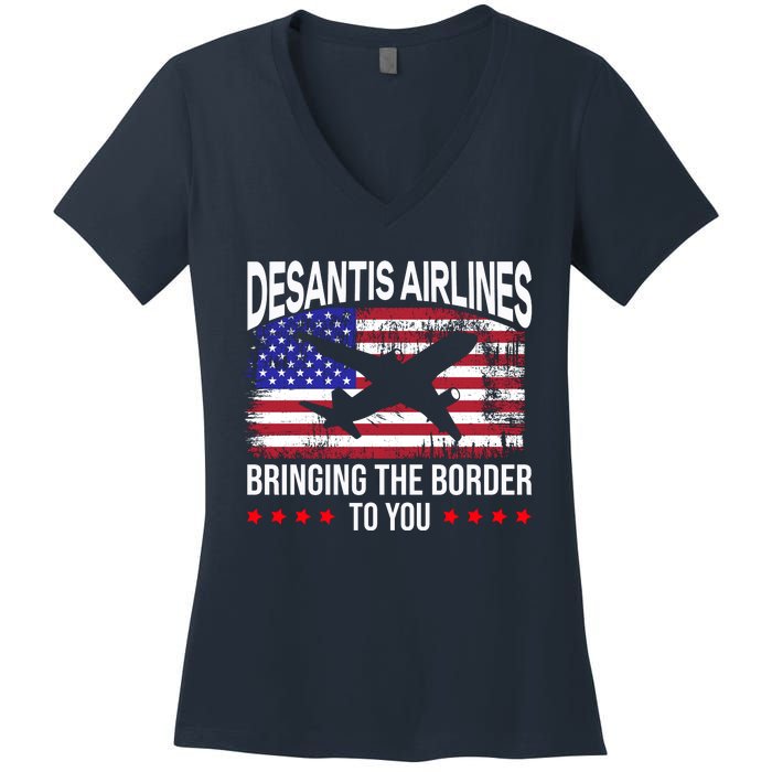 Vintage Desantis Airlines Bringing The Border To You Women's V-Neck T-Shirt