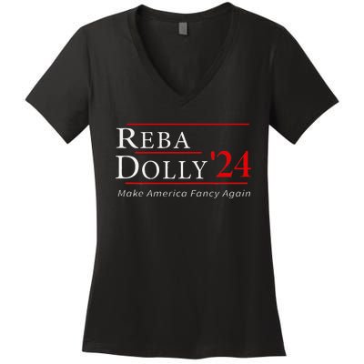 Vintage Dolly And Reba 2024 Make America Fancy Again Women's V-Neck T-Shirt