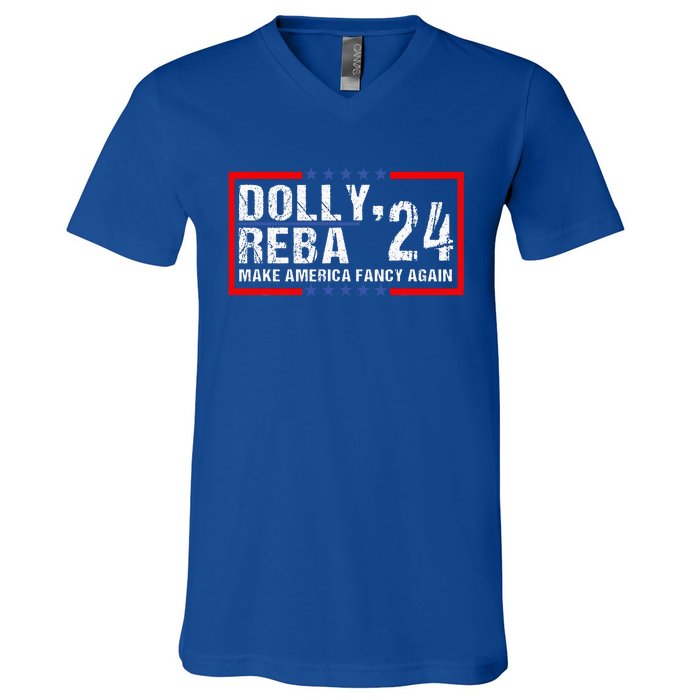 Vintage Dolly And Reba 2024 Make America Fancy Again  V-Neck T-Shirt