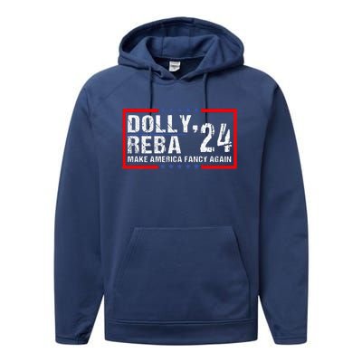 Vintage Dolly And Reba 2024 Make America Fancy Again  Performance Fleece Hoodie