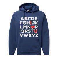 Valentines Day Alphabet ABC I Love You Teacher Wo Performance Fleece Hoodie