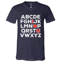 Valentines Day Alphabet ABC I Love You Teacher Wo V-Neck T-Shirt