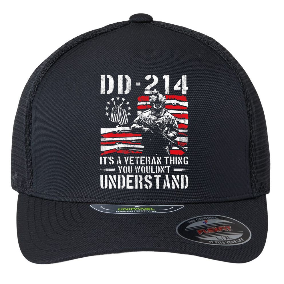 Veteran DD-214 Alumni Armed Forces I Am The Storm Flexfit Unipanel Trucker Cap
