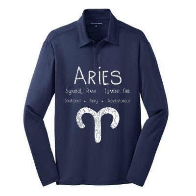 Vintage Distressed Aries Symbol Zodiac Sign Birthday Gift Silk Touch Performance Long Sleeve Polo