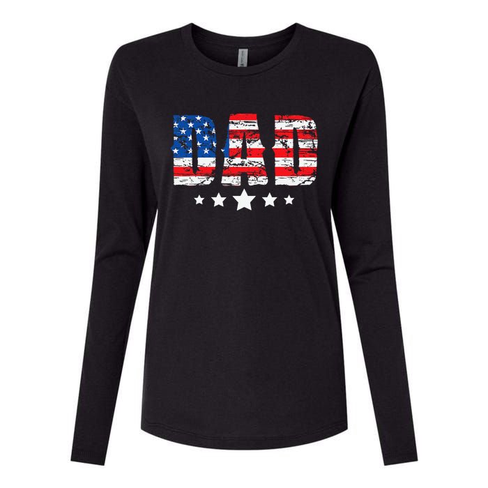 Vintage Dad American Flag Fathers Day USA Dad Womens Cotton Relaxed Long Sleeve T-Shirt