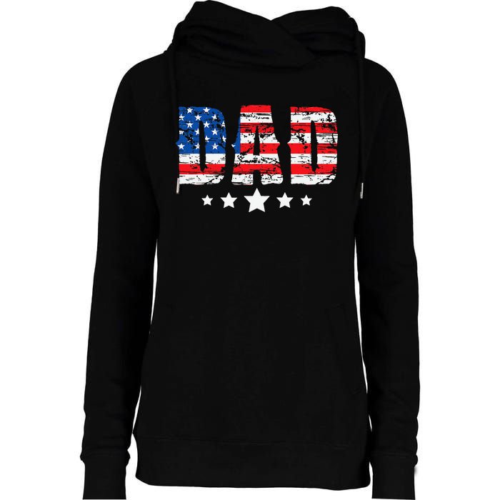 Vintage Dad American Flag Fathers Day USA Dad Womens Funnel Neck Pullover Hood