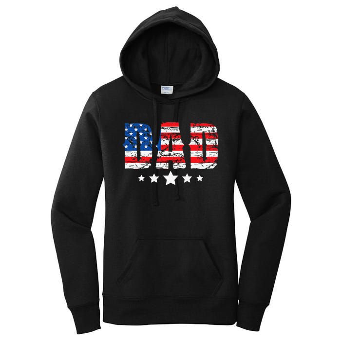 Vintage Dad American Flag Fathers Day USA Dad Women's Pullover Hoodie