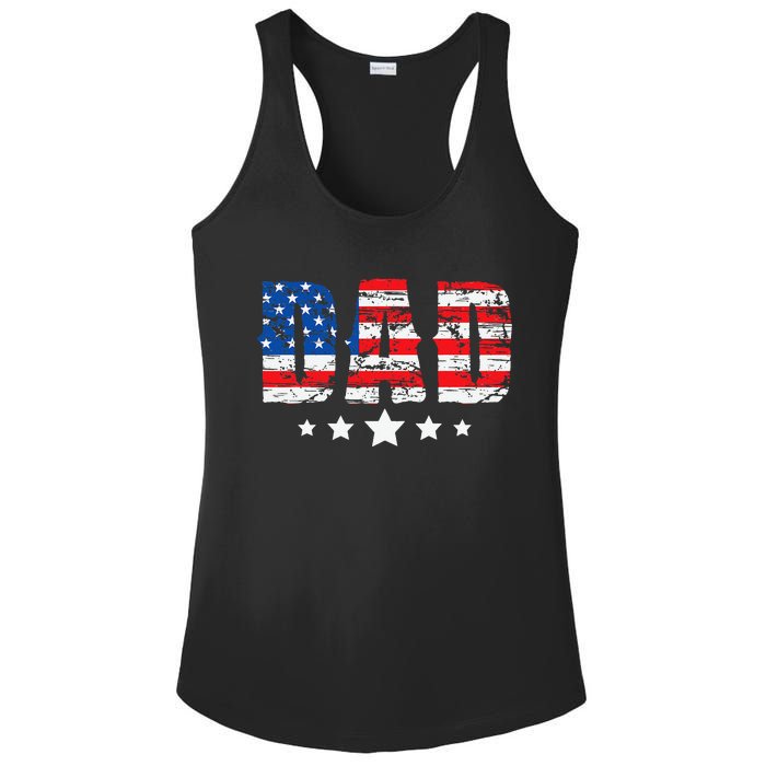 Vintage Dad American Flag Fathers Day USA Dad Ladies PosiCharge Competitor Racerback Tank