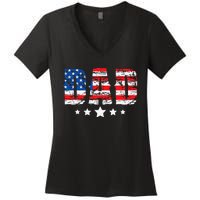 Vintage Dad American Flag Fathers Day USA Dad Women's V-Neck T-Shirt