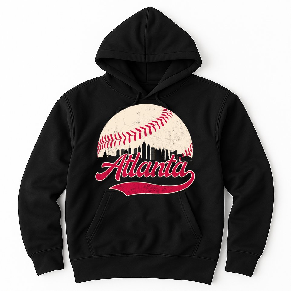 Vintage Distressed Atlanta Skyline Tee Baseball Hoodie