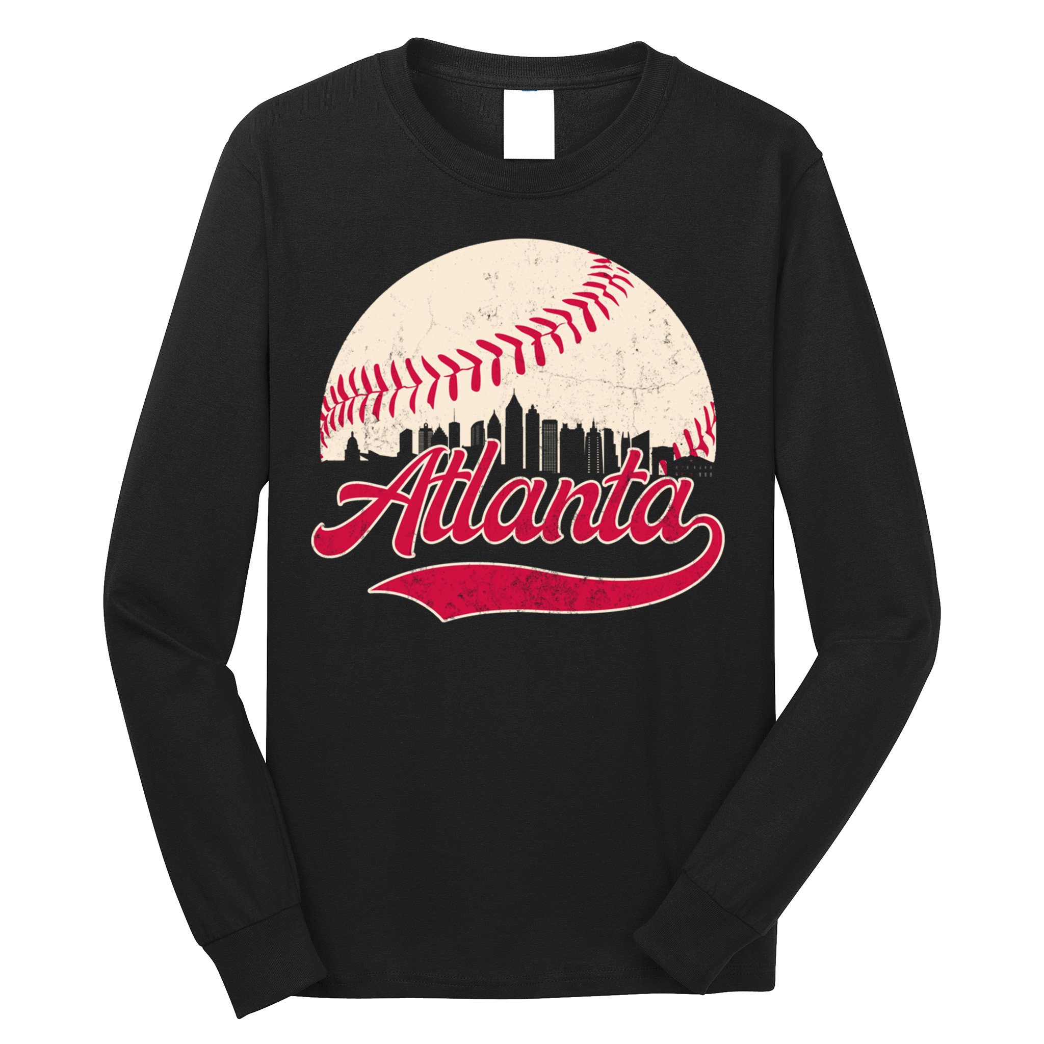 Vintage Distressed Atlanta Skyline Tee Baseball Long Sleeve Shirt