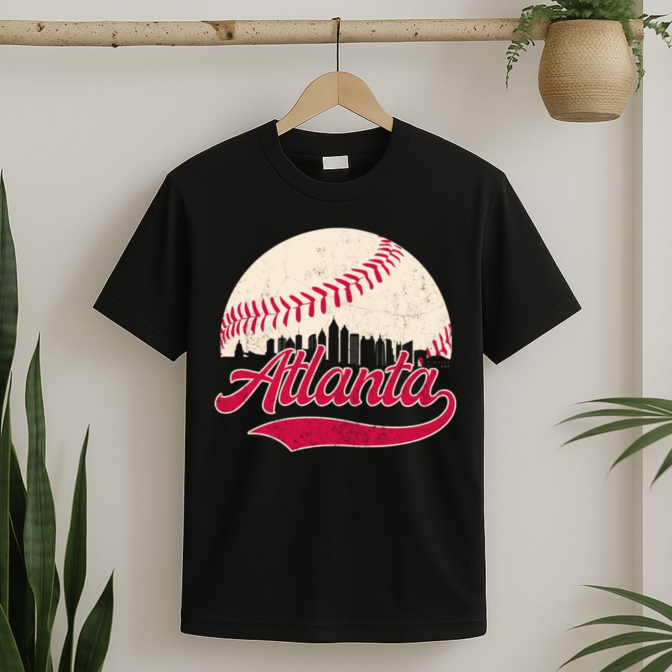 Vintage Distressed Atlanta Skyline Tee Baseball T-Shirt