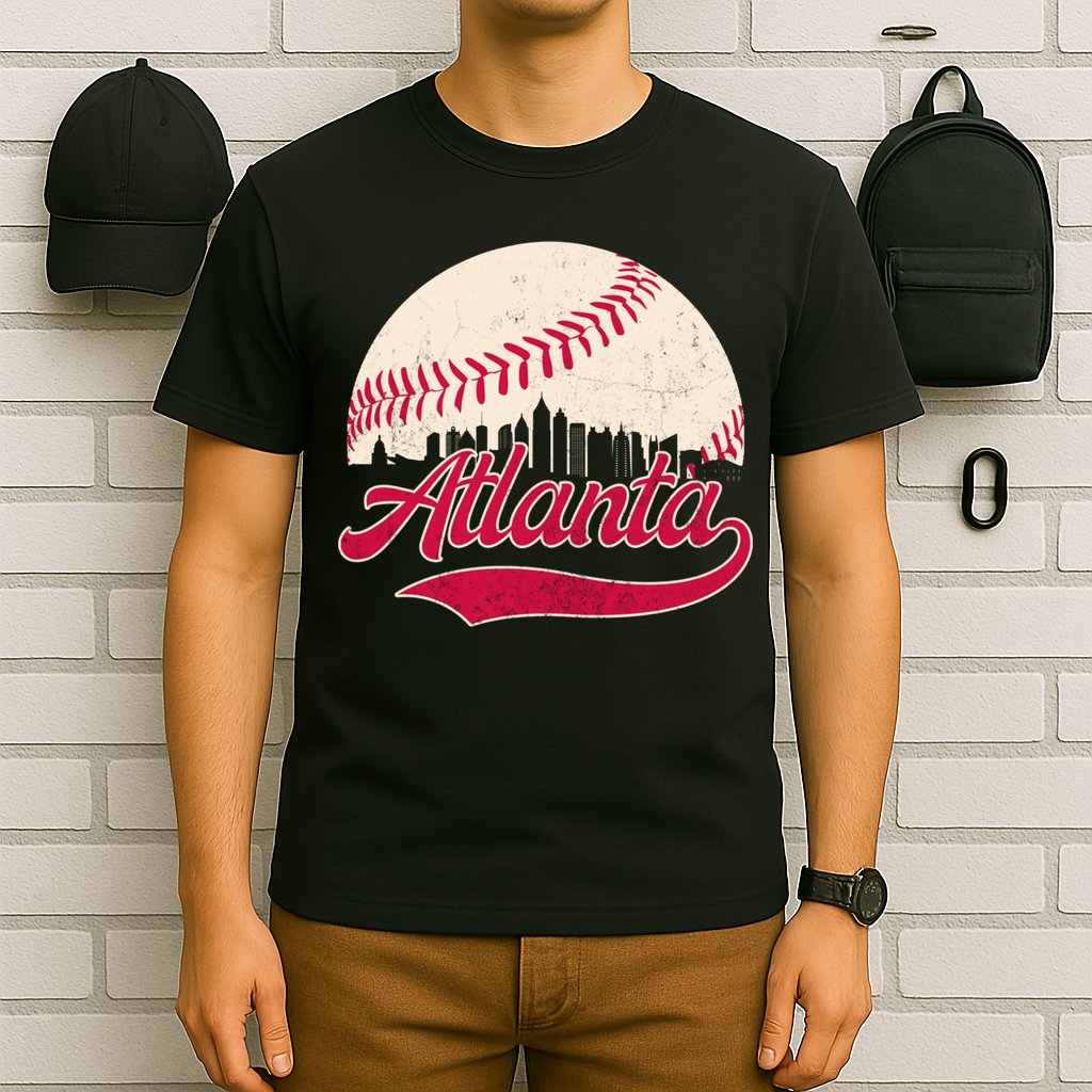 Vintage Distressed Atlanta Skyline Tee Baseball T-Shirt