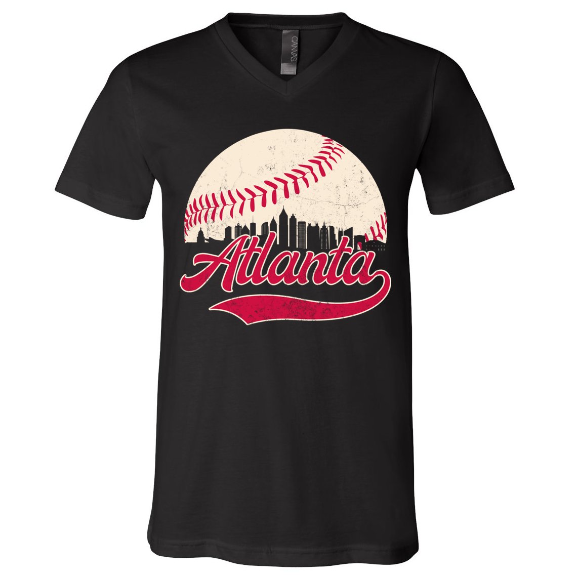 Vintage Distressed Atlanta Skyline Tee Baseball V-Neck T-Shirt