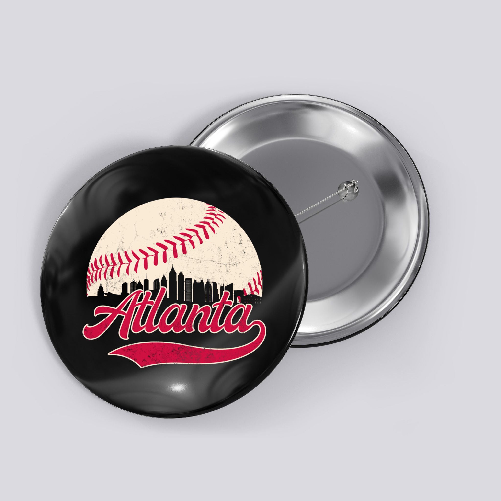 Vintage Distressed Atlanta Skyline Tee Baseball Button