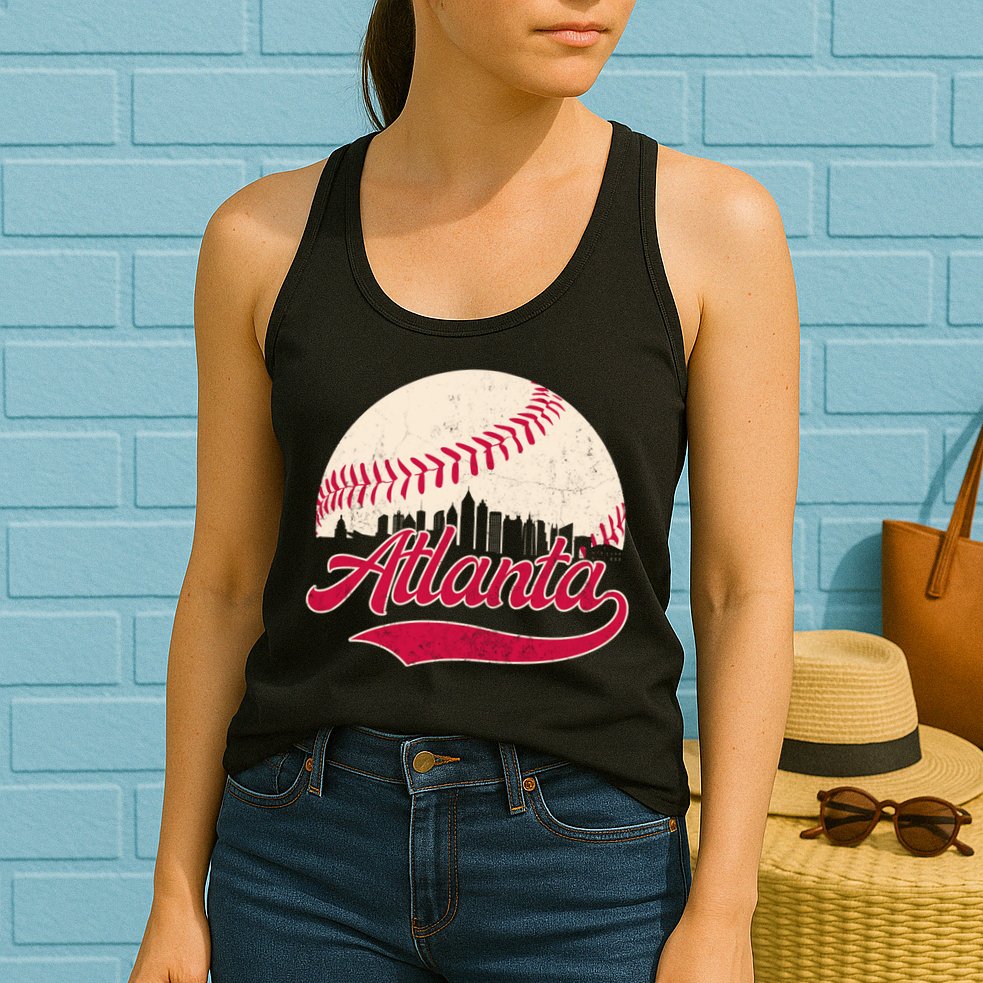Vintage Distressed Atlanta Skyline Tee Baseball Womens Tank Top