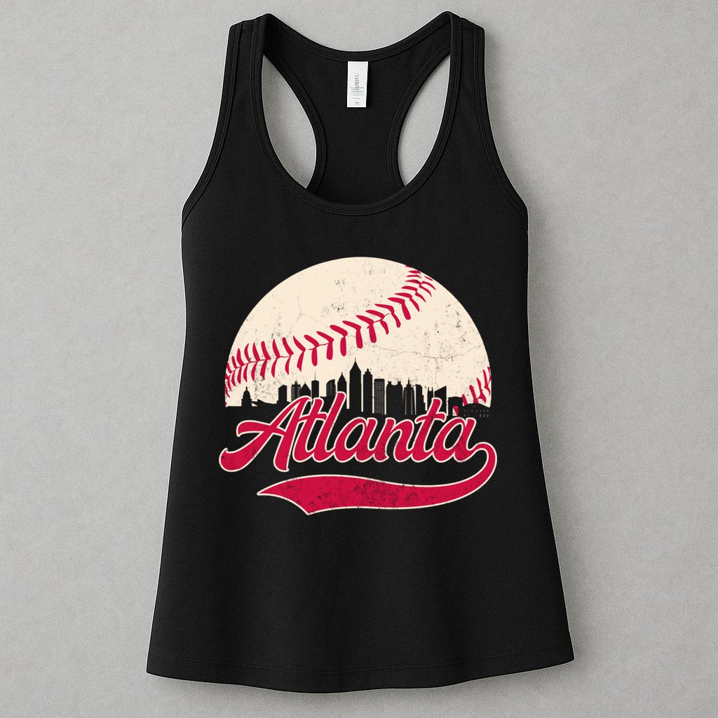 Vintage Distressed Atlanta Skyline Tee Baseball Womens Tank Top