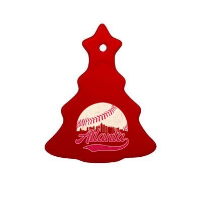 Vintage Distressed Atlanta Skyline Tee Baseball Ceramic Tree Ornament