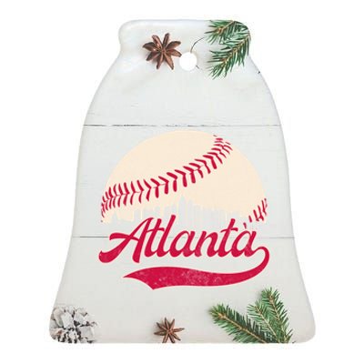 Vintage Distressed Atlanta Skyline Tee Baseball Ceramic Bell Ornament