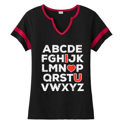 Valentines Day Alphabet ABC I Love You Teacher Ladies Halftime Notch Neck Tee