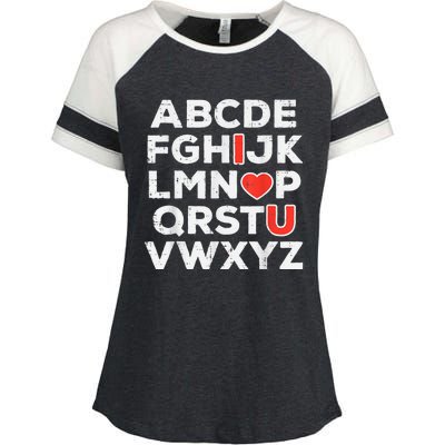 Valentines Day Alphabet ABC I Love You Teacher Enza Ladies Jersey Colorblock Tee