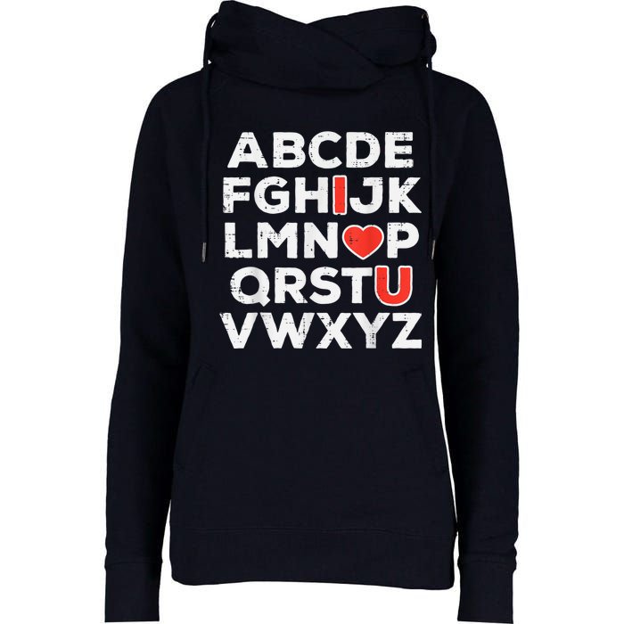 Valentines Day Alphabet ABC I Love You Teacher Womens Funnel Neck Pullover Hood