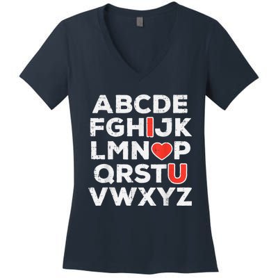 Valentines Day Alphabet ABC I Love You Teacher Women's V-Neck T-Shirt