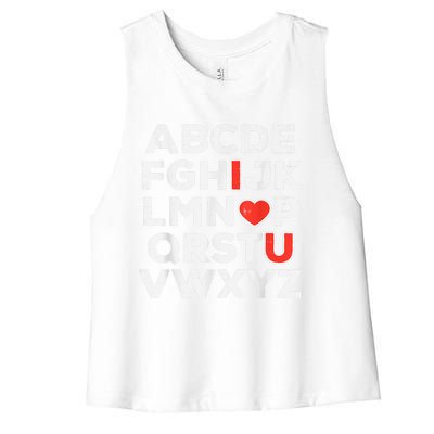 Valentines Day Alphabet ABC I Love You Teacher Women's Racerback Cropped Tank