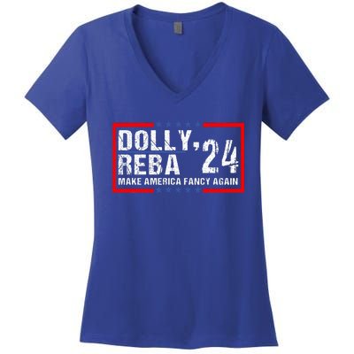 Vintage Dolly And Reba 2024 Make America Fancy Again  Women's V-Neck T-Shirt