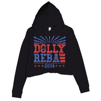 Vintage Dolly And Reba 2024 Make America Fancy Again  Crop Fleece Hoodie