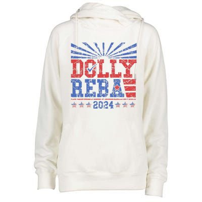 Vintage Dolly And Reba 2024 Make America Fancy Again  Womens Funnel Neck Pullover Hood