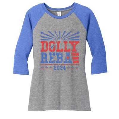 Vintage Dolly And Reba 2024 Make America Fancy Again  Women's Tri-Blend 3/4-Sleeve Raglan Shirt