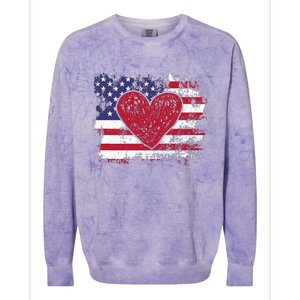 ValentineS Day American Flag Red Hearts Us Patriotic Love Colorblast Crewneck Sweatshirt