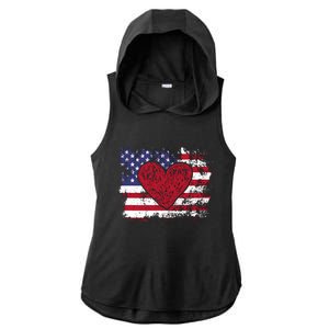 ValentineS Day American Flag Red Hearts Us Patriotic Love Ladies PosiCharge Tri-Blend Wicking Draft Hoodie Tank