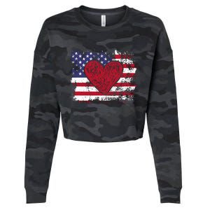 ValentineS Day American Flag Red Hearts Us Patriotic Love Cropped Pullover Crew