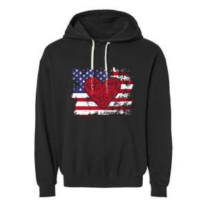 ValentineS Day American Flag Red Hearts Us Patriotic Love Garment-Dyed Fleece Hoodie