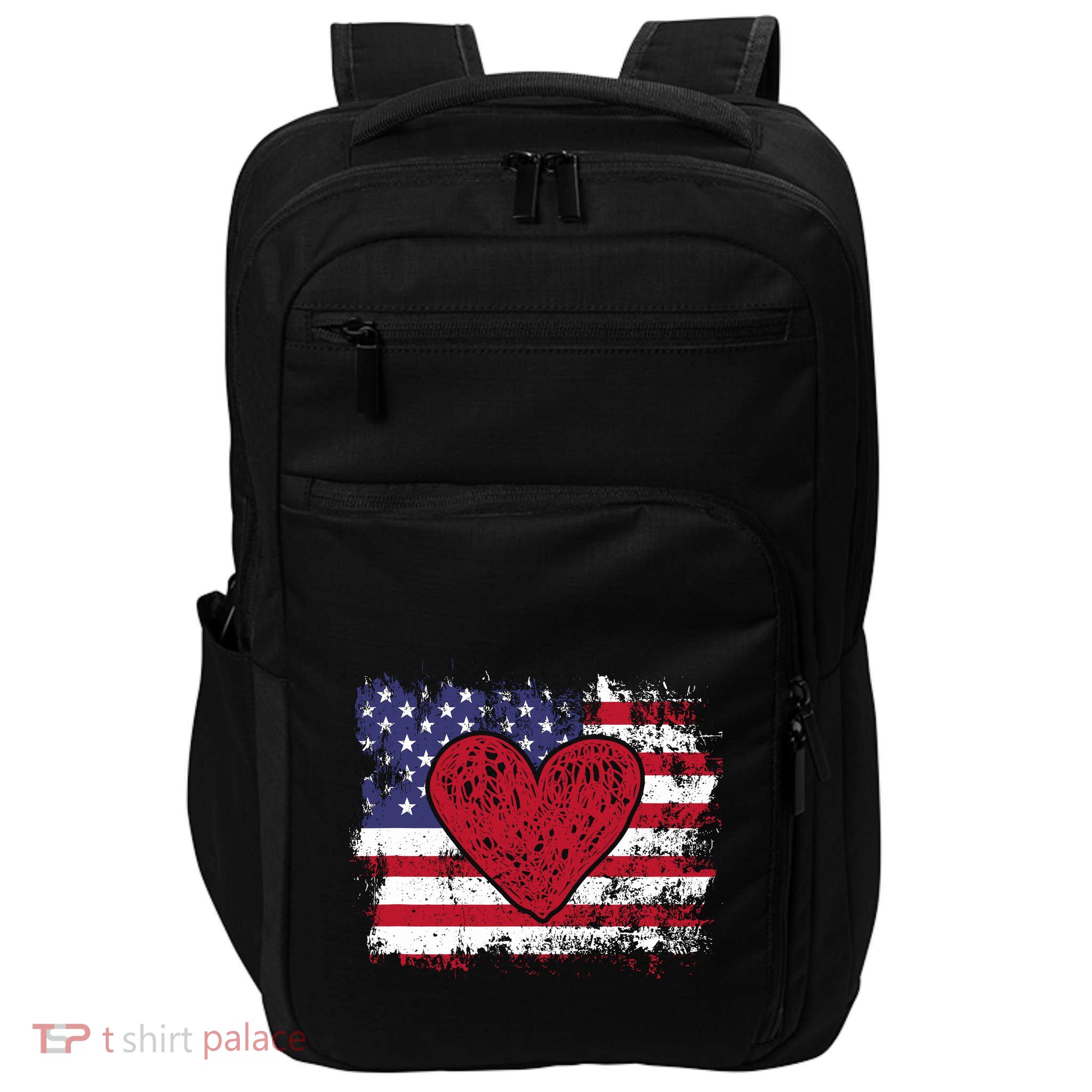 ValentineS Day American Flag Red Hearts Us Patriotic Love Impact Tech Backpack