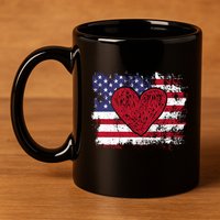 ValentineS Day American Flag Red Hearts Us Patriotic Love 11oz C Handle Ceramic Mug