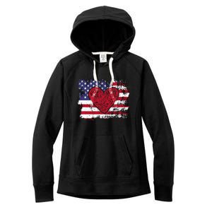 ValentineS Day American Flag Red Hearts Us Patriotic Love Women's Fleece Hoodie