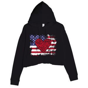 ValentineS Day American Flag Red Hearts Us Patriotic Love Crop Fleece Hoodie