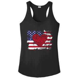 ValentineS Day American Flag Red Hearts Us Patriotic Love Ladies PosiCharge Competitor Racerback Tank