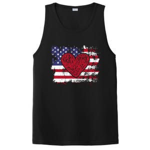 ValentineS Day American Flag Red Hearts Us Patriotic Love PosiCharge Competitor Tank